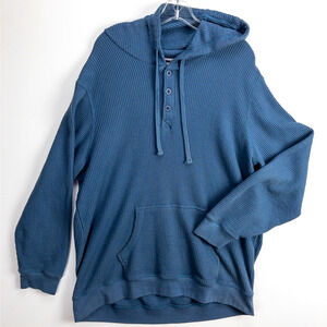 Waffle Knit Henley Hoodie Men’s 2XL Relaxed Fit Blue | Weatherproof Vintage